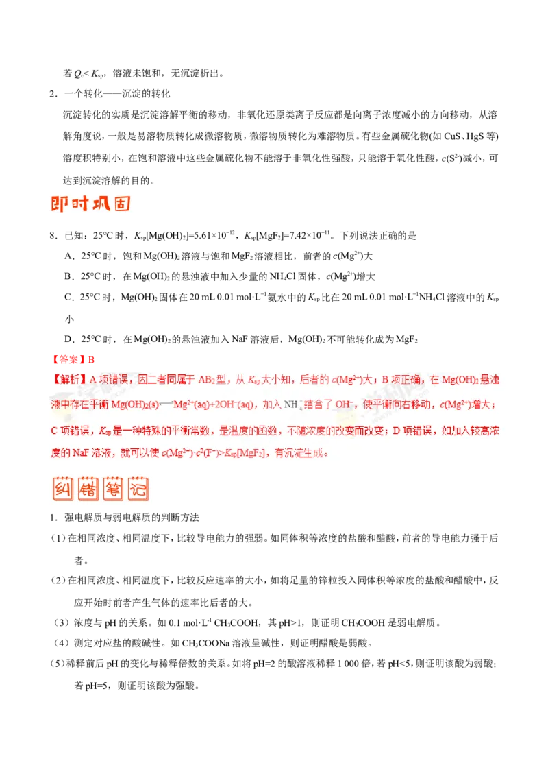 专题07电解质溶液-高中化学纠错笔记_05高考化学_新高考复习资料_2022年新高考资料_2022年一轮复习各版本_1.高考化学2022年一轮复习通用版_赠品高中化学纠错笔记