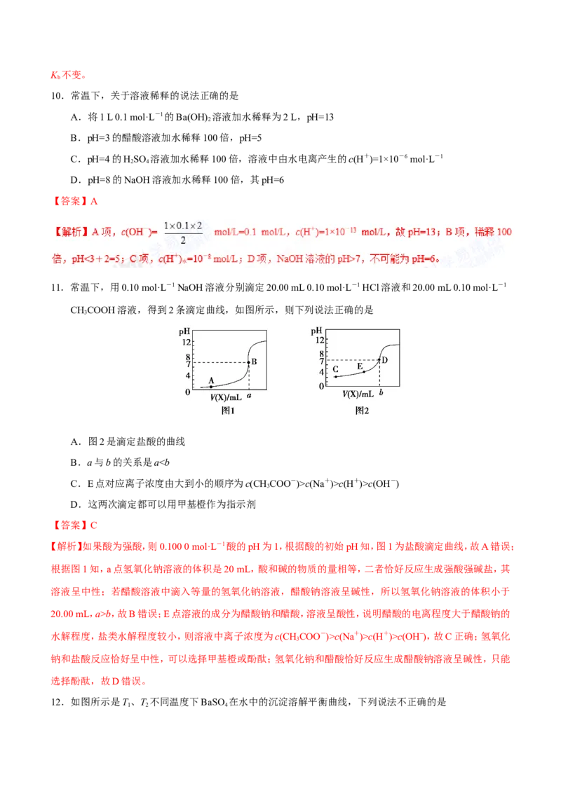 专题07电解质溶液-高中化学纠错笔记_05高考化学_新高考复习资料_2022年新高考资料_2022年一轮复习各版本_1.高考化学2022年一轮复习通用版_赠品高中化学纠错笔记