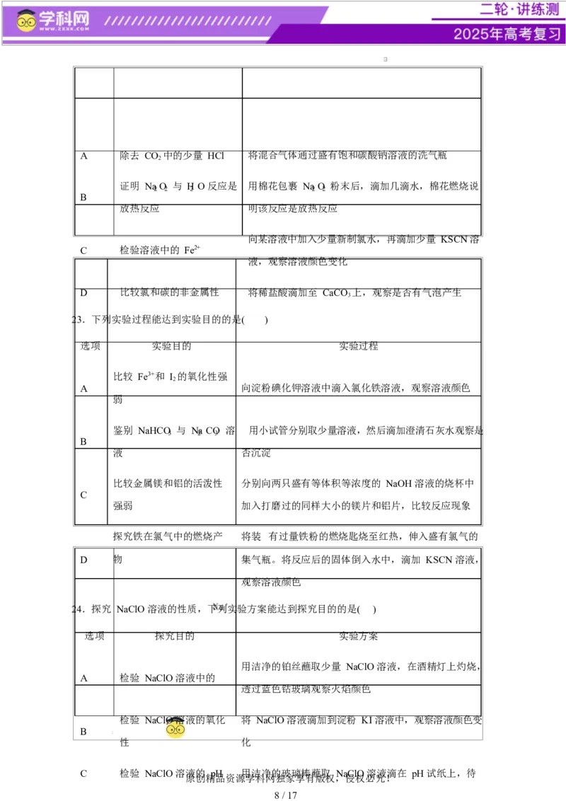 专题15化学实验基础（练习）（原卷版）_05高考化学_2025年新高考资料_二轮复习_上好课2025年高考化学二轮复习讲练测（新高考通用）3379109_主题七化学实验