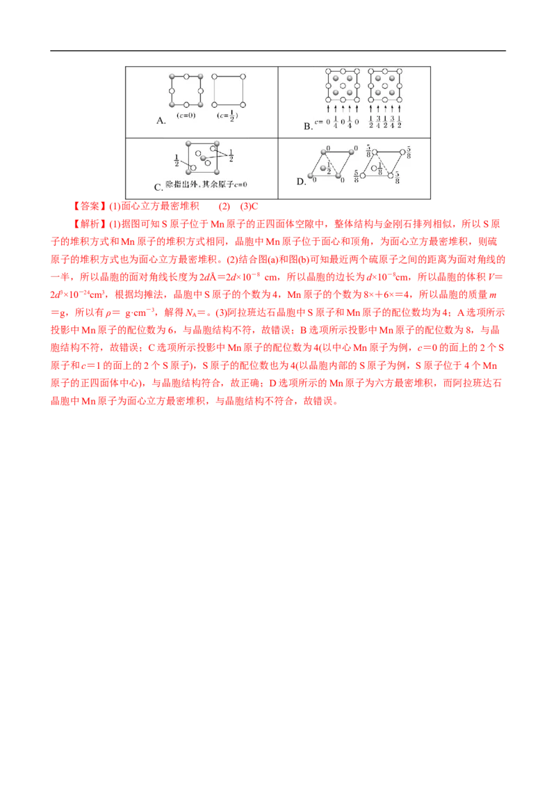 专项43坐标参数与投影图（解析版）_05高考化学_新高考复习资料_2023年新高考资料_专项复习_2023年高考化学热点专项导航与精练（新高考专用）