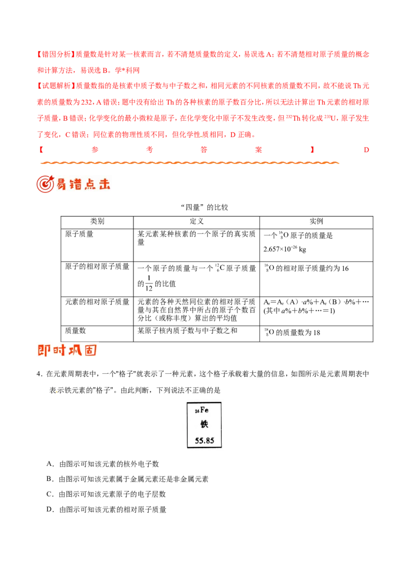专题04物质结构和元素周期律-高中化学纠错笔记_05高考化学_新高考复习资料_2022年新高考资料_2022年一轮复习各版本_1.高考化学2022年一轮复习通用版_赠品高中化学纠错笔记