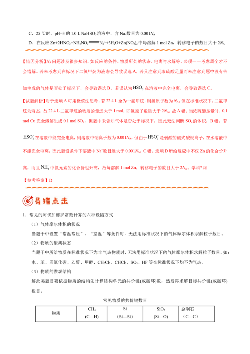专题02化学用语及常用物理量-高中化学纠错笔记_05高考化学_新高考复习资料_2022年新高考资料_2022年一轮复习各版本_1.高考化学2022年一轮复习通用版_赠品高中化学纠错笔记