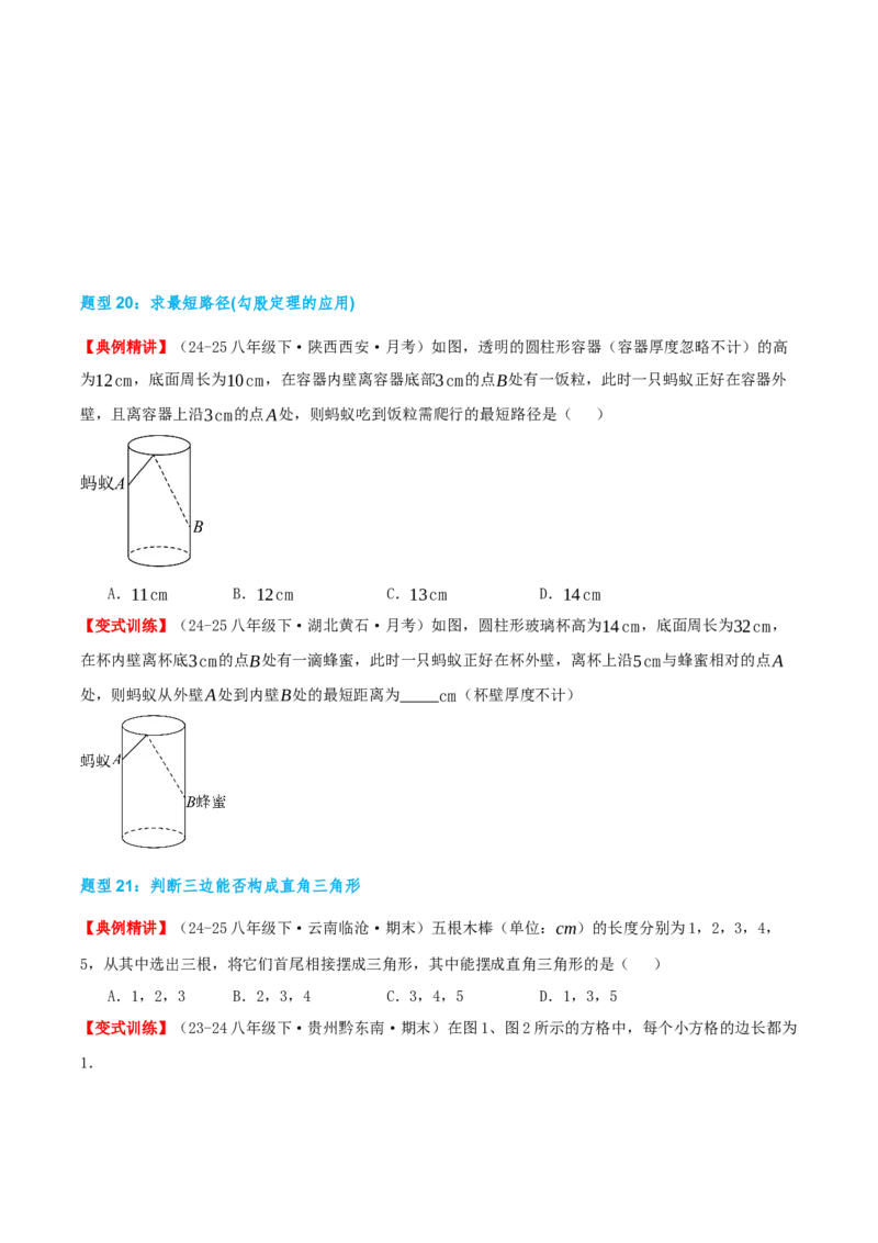 专题20.3勾股定理（章节复习）（知识荟萃+24个题型讲练+中考真题演练+难度分层练共63题）原卷版_初中数学人教版_八年级数学下册_保存转存之后查看(1)_2026春季新版-持续更新中_第二套-知