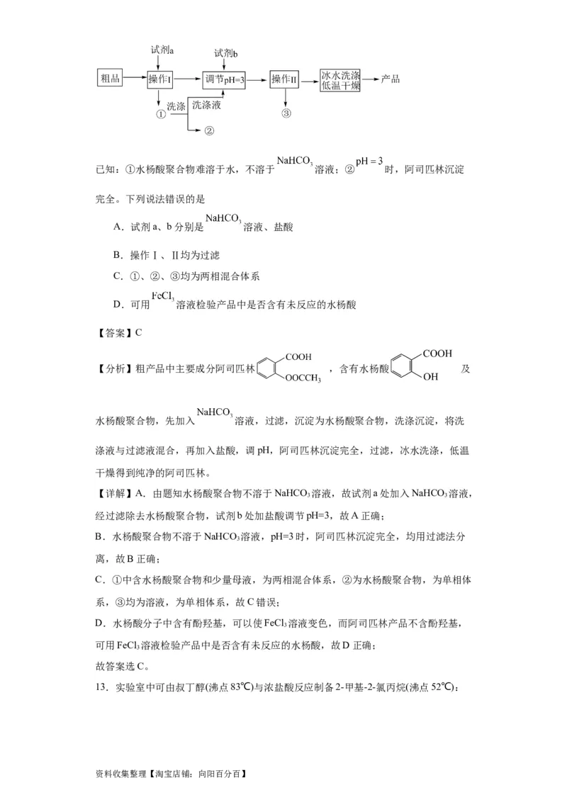 专项训练有机物的分离提纯（解析版）_05高考化学_新高考复习资料_2024年新高考资料_一轮复习资料_2024届高三化学一轮复习&mdash;专项训练