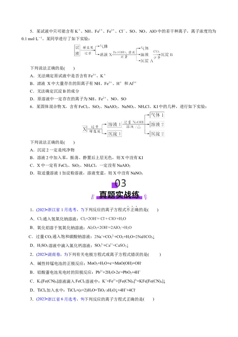 专题03离子反应（练习）（原卷版）_05高考化学_2025年新高考资料_二轮复习_上好课2025年高考化学二轮复习讲练测（新高考通用）3379109_主题一化学用语与基本概念