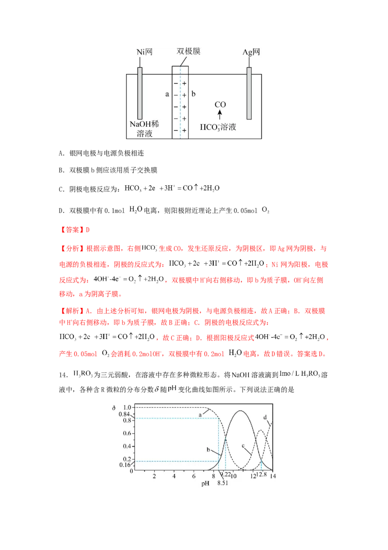 专练10十四道选择题+主观实验题-备战2024年高考化学考前手感保温训练（新高考卷）（解析版）_05高考化学_2024年新高考资料_5.2024三轮冲刺_备战2024年高考化学考前手感保温训练（新高考卷
