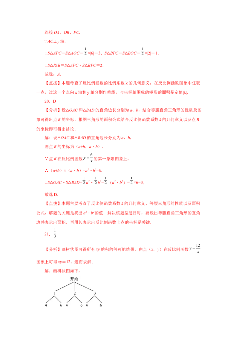 专题26.29《反比例函数》中考常考考点专题（1）（基础篇）（专项练习）-2022-2023学年九年级数学下册基础知识专项讲练（人教版）_初中数学人教版_9下-初中数学人教版_07专项讲练