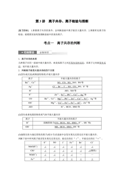 2024年高考化学一轮复习（新高考版）第1章第3讲　离子共存、离子检验与推断_05高考化学_2024年新高考资料_1.2024一轮复习_2024年高考化学一轮复习讲义（新人教新高考版）