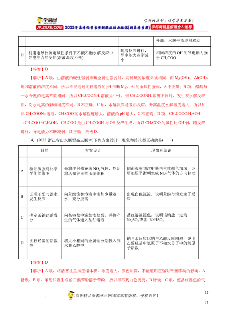 专项53表格实验设计与评价（解析版）_05高考化学_新高考复习资料_2023年新高考资料_专项复习_2023年高考化学热点专项导航与精练（新高考专用）