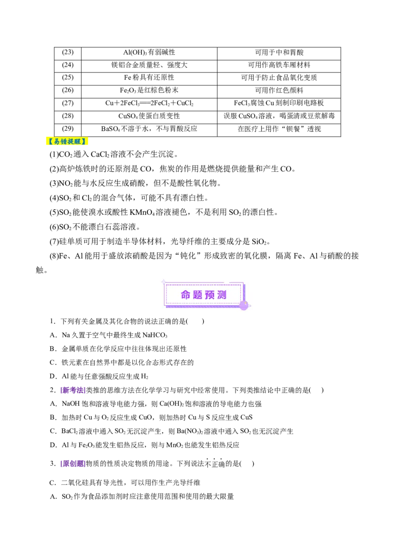 专题05元素及其化合物的性质与应用（讲义）（原卷版）_05高考化学_2025年新高考资料_二轮复习_上好课2025年高考化学二轮复习讲练测（新高考通用）3379109_主题二元素及其化合物