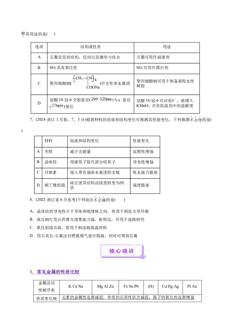 专题05元素及其化合物的性质与应用（讲义）（原卷版）_05高考化学_2025年新高考资料_二轮复习_上好课2025年高考化学二轮复习讲练测（新高考通用）3379109_主题二元素及其化合物