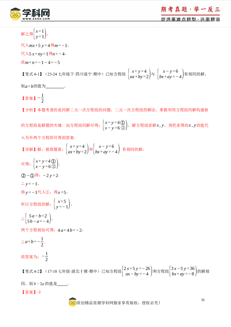 专题10.1二元一次方程组及其解法十大题型（举一反三）（人教版2024）（解析版）_初中数学人教版_7下-初中数学人教版_7下-初中数学人教版（2025春季新版）持续更新_04专项讲练