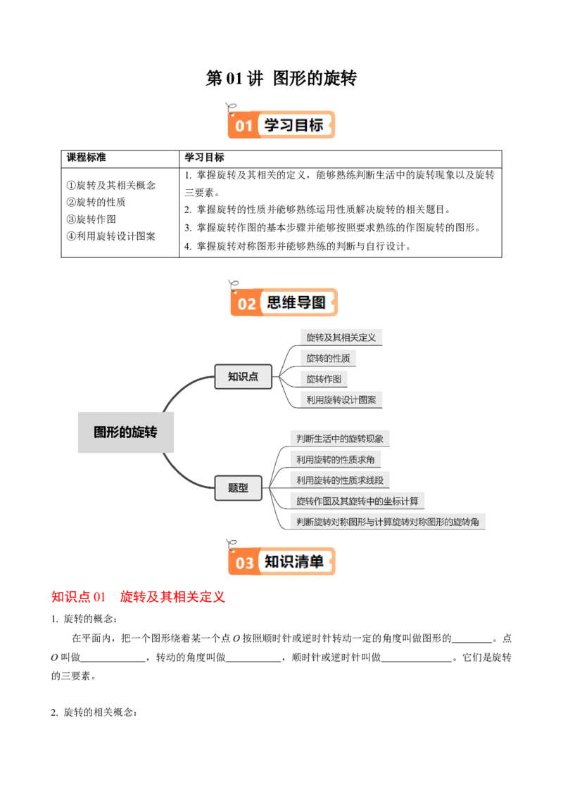第01讲图形的旋转（4个知识点+5类热点题型讲练+习题巩固）（学生版）_初中数学_九年级数学上册（人教版）_同步讲义-U18_2025版