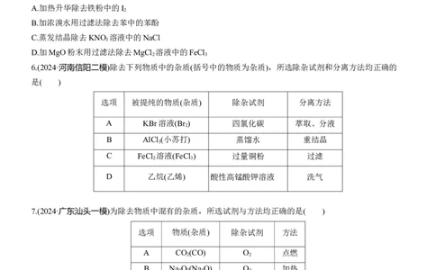 专题七　选择题专攻2　物质的分离与提纯淘宝店：红太阳资料库_05高考化学_2025年新高考资料_二轮复习_2025年高考化学大二轮_2025化学二轮复习_题型突破练+考前特训_专题七　化学实验