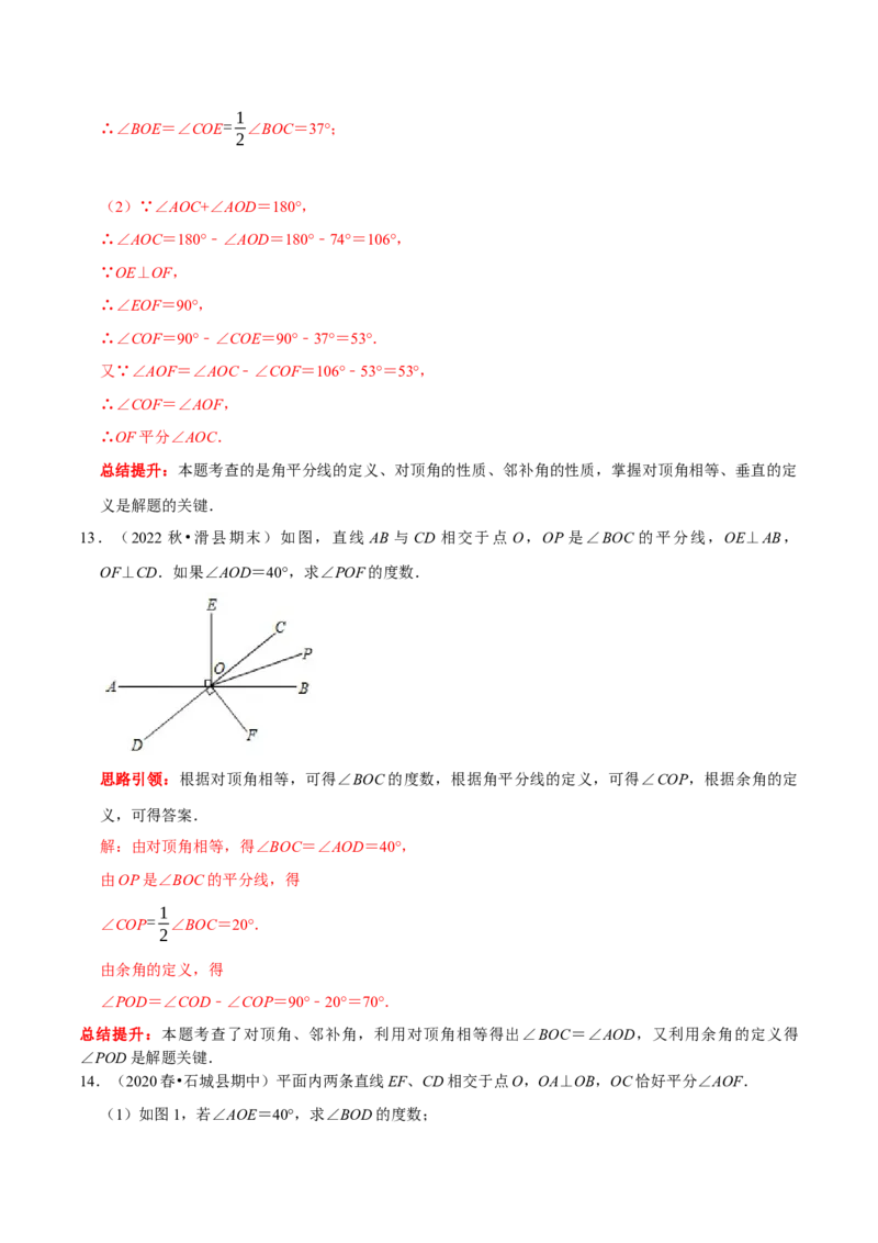 专题1与垂线有关的计算与证明（解析版）_初中数学人教版_7下-初中数学人教版_7下-初中数学人教版（旧版）赠送_07专项讲练_专题1与垂线有关的计算与证明2023专题提优