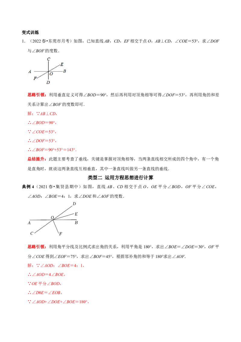 专题1与垂线有关的计算与证明（解析版）_初中数学人教版_7下-初中数学人教版_7下-初中数学人教版（旧版）赠送_07专项讲练_专题1与垂线有关的计算与证明2023专题提优