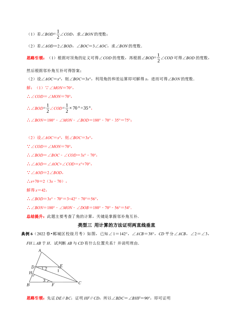 专题1与垂线有关的计算与证明（解析版）_初中数学人教版_7下-初中数学人教版_7下-初中数学人教版（旧版）赠送_07专项讲练_专题1与垂线有关的计算与证明2023专题提优