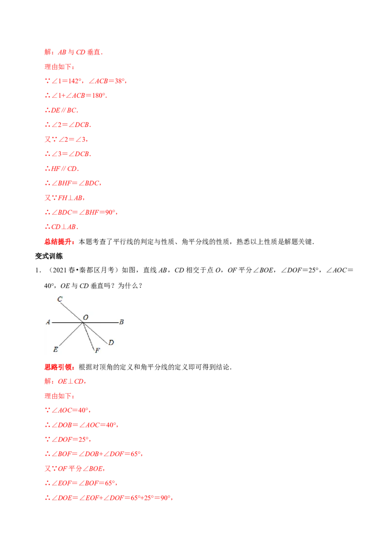 专题1与垂线有关的计算与证明（解析版）_初中数学人教版_7下-初中数学人教版_7下-初中数学人教版（旧版）赠送_07专项讲练_专题1与垂线有关的计算与证明2023专题提优