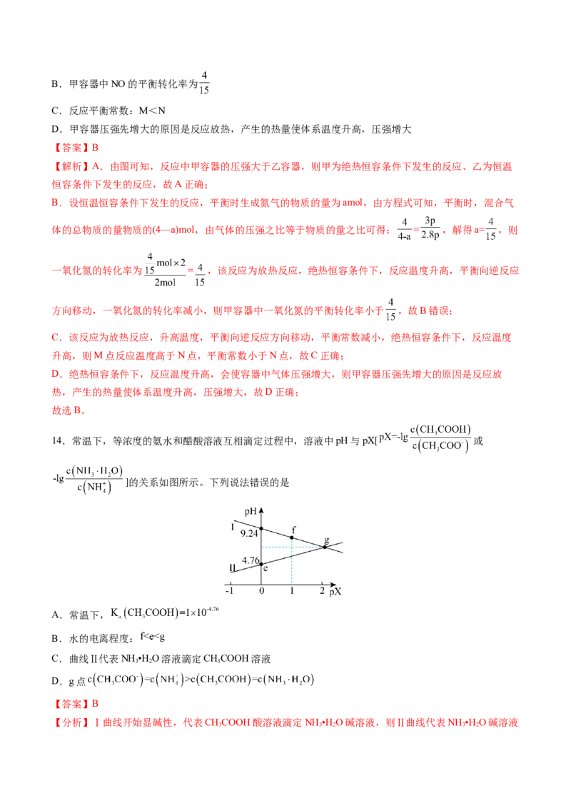 2024年高考化学临考押题卷02（解析版）_05高考化学_2024年新高考资料_5.2024三轮冲刺_备战2024年高考化学临考题号押题（新高考通用）323031313