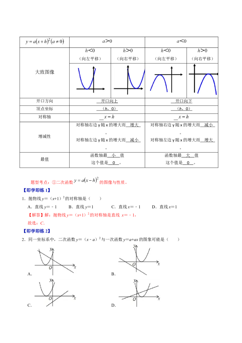 第02讲二次函数的图像与性质&mdash;&mdash;顶点式（教师版）_初中数学_九年级数学上册（人教版）_同步讲义-U18_2024版