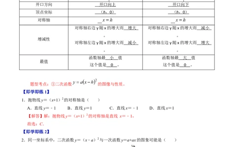 第02讲二次函数的图像与性质&mdash;&mdash;顶点式（教师版）_初中数学_九年级数学上册（人教版）_同步讲义-U18_2024版