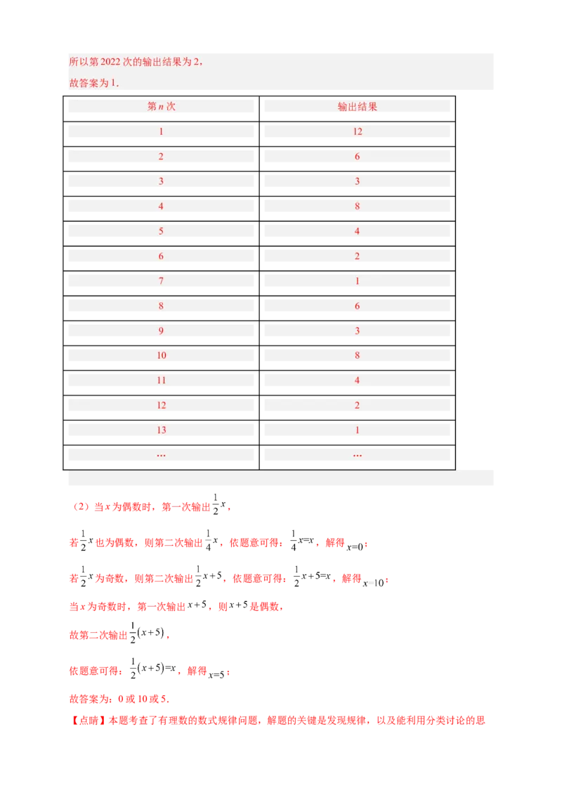 专题10程序流程图与代数式求值（解析版）_初中数学人教版_7上-初中数学人教版_7上-初中数学人教版（旧版）赠送_07专项讲练