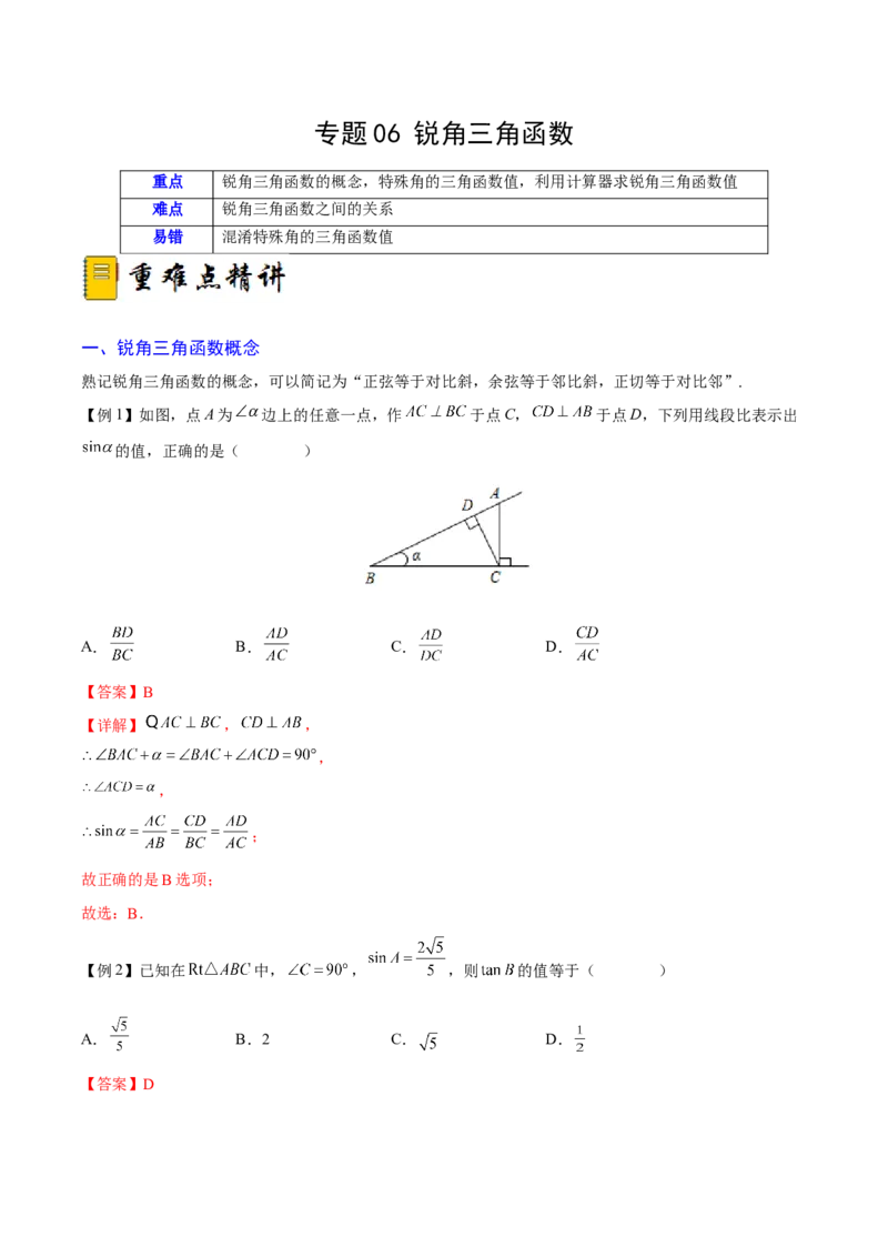 专题06锐角三角函数（重难点突破）（解析版）_new_初中数学人教版_9下-初中数学人教版_06习题试卷_5专项练习