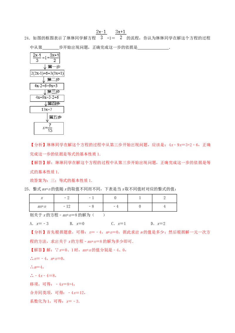 专题12一元一次方程概念及其解法考点分类复习（解析版）_初中数学人教版_7上-初中数学人教版_7上-初中数学人教版（旧版）赠送_07专项讲练