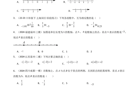 专题1.6+数轴与相反数（专项练习）-2024-2025学年七年级数学上册基础知识专项突破讲与练（人教版）_初中数学人教版_7上-初中数学人教版_7上-初中数学人教版（新版）_07讲义练习