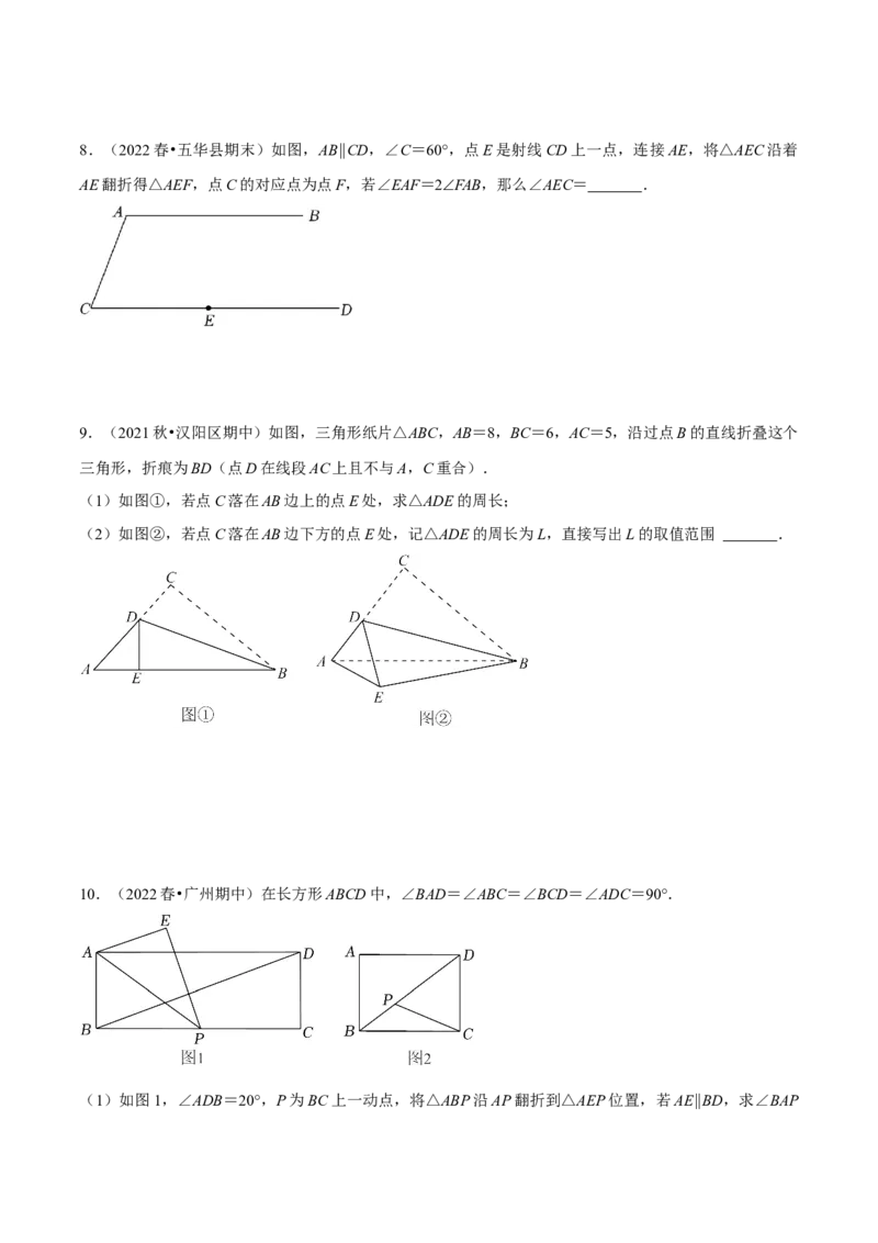 专题13.2几何图形中的翻折变换（压轴题专项讲练）（人教版）（原卷版）_初中数学人教版_8上-初中数学人教版_旧版_07专项讲练_八年级数学上册从重点到压轴（人教版）