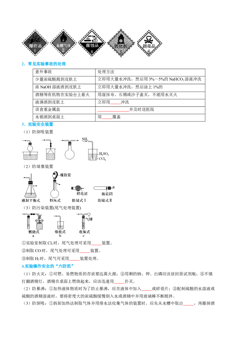 专题02化学实验基本操作与安全-实验攻略备战2024年高考化学实验常考知识点全突破（原卷版）_05高考化学_新高考复习资料_2024年新高考资料_❤专项复习资料