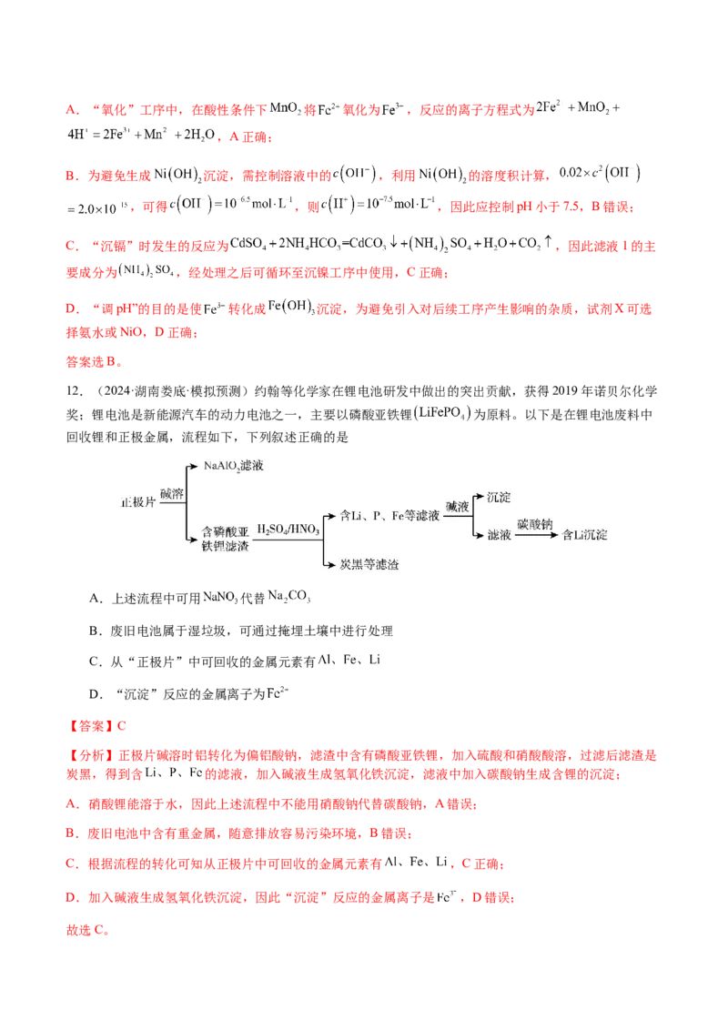 专题10微型化学工艺流程（选择题）（解析版）-备战2025年高考化学二轮&middot;突破提升专题复习讲义（新高考通用）_05高考化学_2025年新高考资料_二轮复习