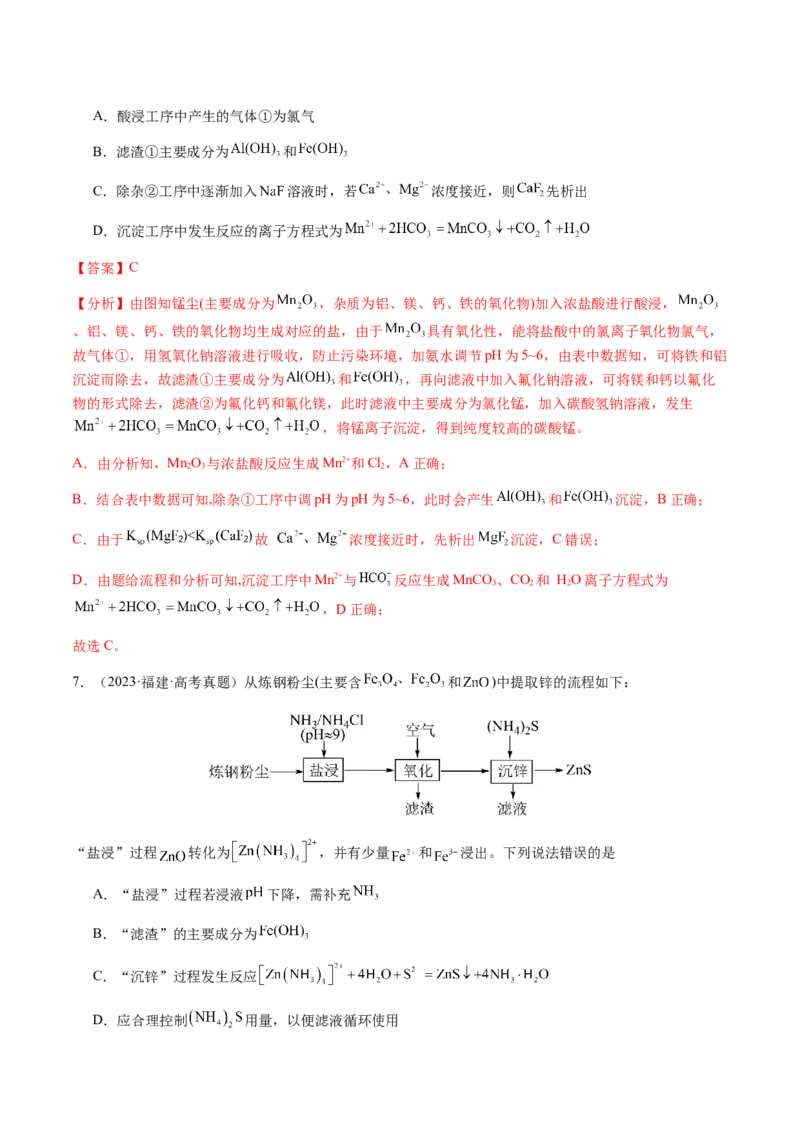 专题10微型化学工艺流程（选择题）（解析版）-备战2025年高考化学二轮&middot;突破提升专题复习讲义（新高考通用）_05高考化学_2025年新高考资料_二轮复习