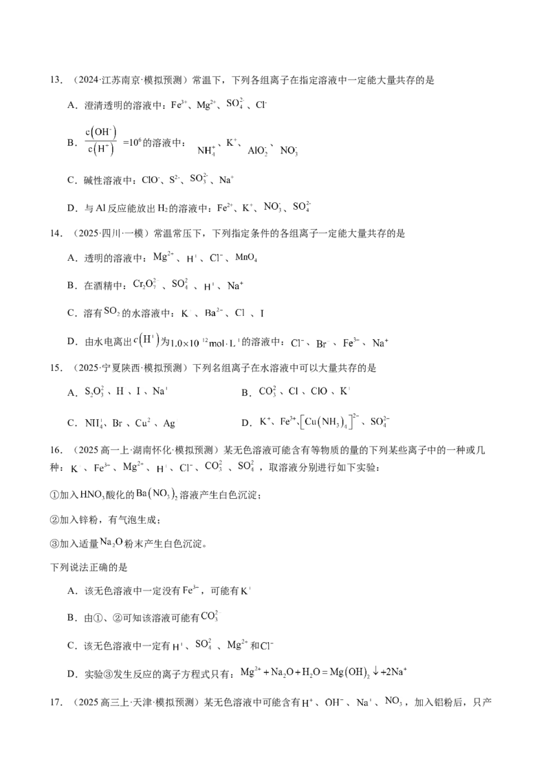 专题03离子共存、离子检验和推断（原卷版）-备战2025年高考化学二轮&middot;突破提升专题复习讲义（新高考通用）_05高考化学_2025年新高考资料_二轮复习