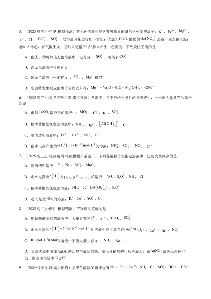 专题03离子共存、离子检验和推断（原卷版）-备战2025年高考化学二轮&middot;突破提升专题复习讲义（新高考通用）_05高考化学_2025年新高考资料_二轮复习
