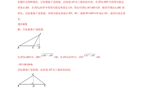 专题10勾股定理与高与中线有关的计算（解析版）_初中数学人教版_八年级数学下册_保存转存之后查看(1)_8下-初中数学人教版（2026春新版持续更新）_旧版-可参考_06习题试卷_5专项练习