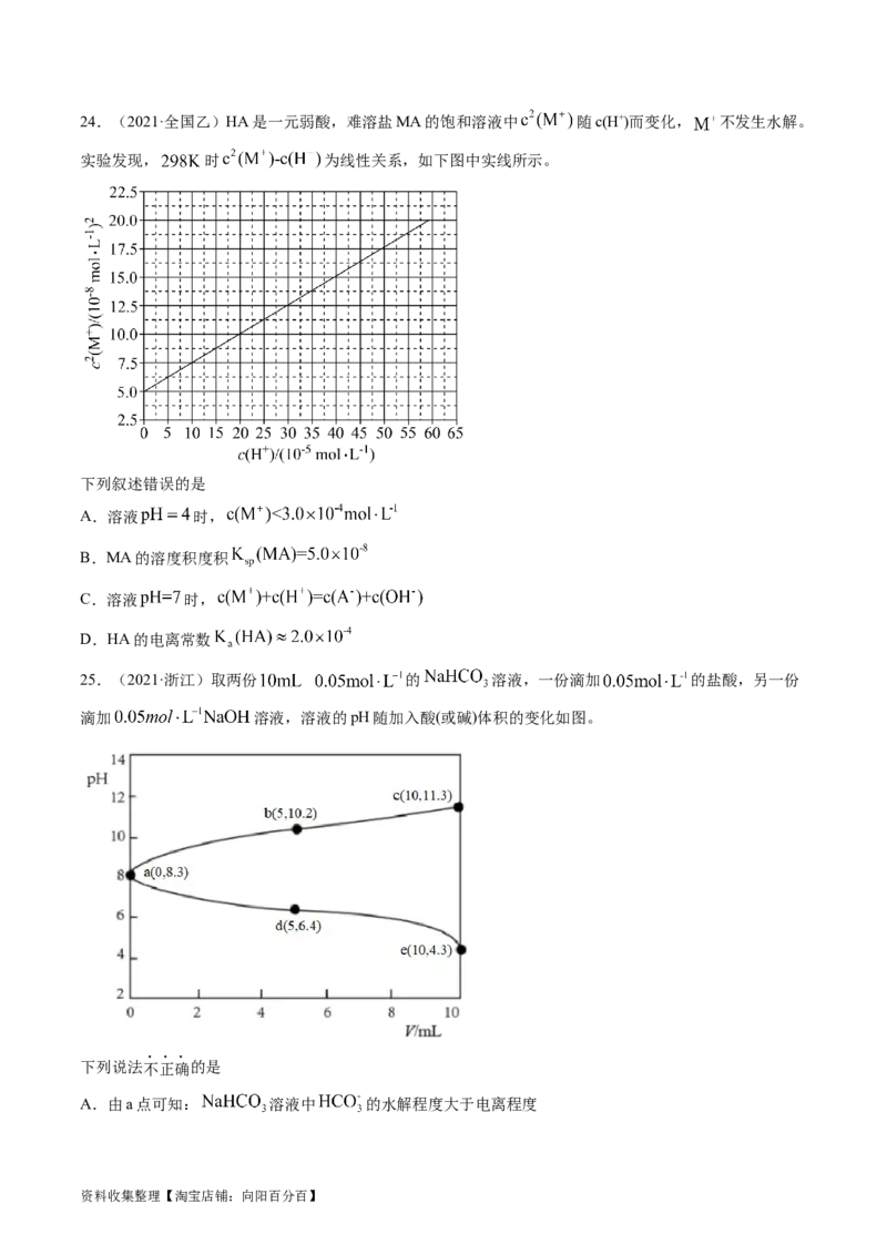 专题10水溶液中的离子反应与平衡-学易金卷：五年（2019-2023）高考化学真题分项汇编（全国通用）（原卷版）_05高考化学_通用版（老高考）复习资料_2024年复习资料