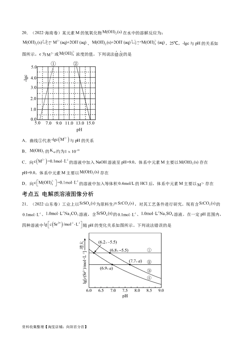 专题10水溶液中的离子反应与平衡-学易金卷：五年（2019-2023）高考化学真题分项汇编（全国通用）（原卷版）_05高考化学_通用版（老高考）复习资料_2024年复习资料
