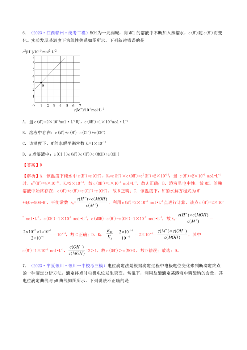专题31盐类水解-2024年高考化学一轮复习基础考点必刷好题（新教材新高考）（解析版）_05高考化学_2024年新高考资料_1.2024一轮复习