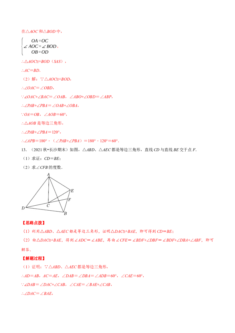 专题12.2手拉手模型（重点题专项讲练）（人教版）（解析版）_初中数学人教版_8上-初中数学人教版_旧版_07专项讲练_八年级数学上册从重点到压轴（人教版）