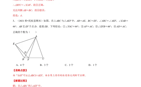 专题12.2手拉手模型（重点题专项讲练）（人教版）（解析版）_初中数学人教版_8上-初中数学人教版_旧版_07专项讲练_八年级数学上册从重点到压轴（人教版）
