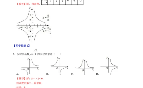 第01讲反比例函数及其图像和性质（教师版）_初中数学_九年级数学下册（人教版）_同步讲义-U18_2024版