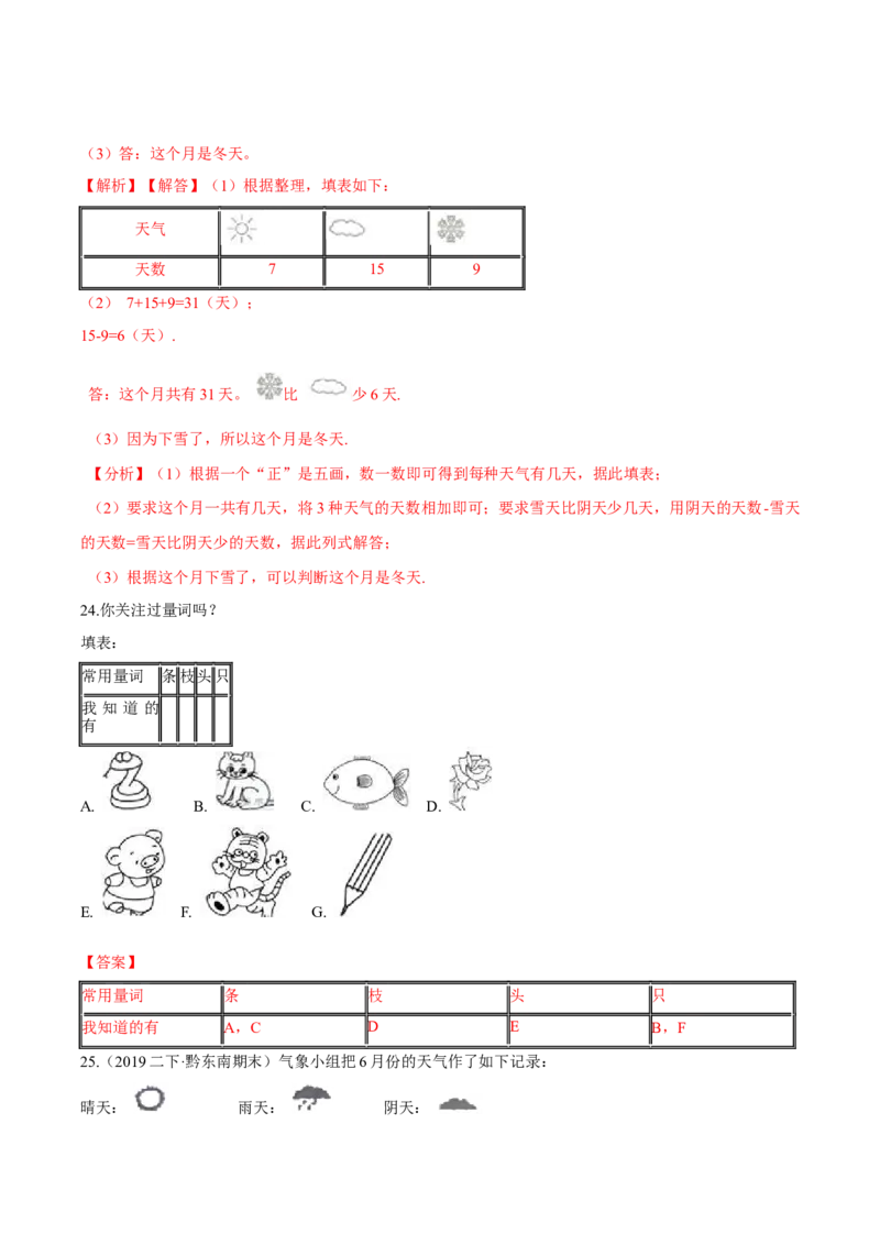 苏教版数学二年级下册重难点题型训练第八章《数据的收集与整理（一）》章节常考题集锦（解析版）_二年级数学下册（苏教版）_第四套_单元测试_第2套单元测试（16份）