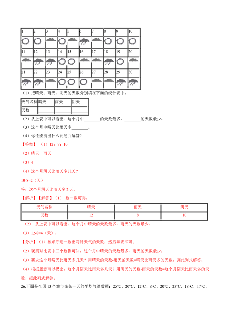 苏教版数学二年级下册重难点题型训练第八章《数据的收集与整理（一）》章节常考题集锦（解析版）_二年级数学下册（苏教版）_第四套_单元测试_第2套单元测试（16份）