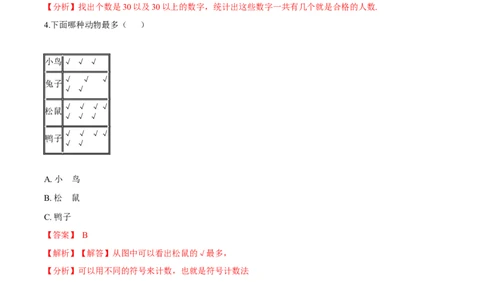 苏教版数学二年级下册重难点题型训练第八章《数据的收集与整理（一）》章节常考题集锦（解析版）_二年级数学下册（苏教版）_第四套_单元测试_第2套单元测试（16份）