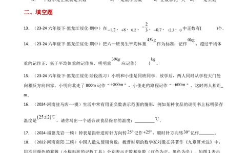 专题1.2+正数和负数（精选精练）（专项练习）-2024-2025学年七年级数学上册基础知识专项突破讲与练（人教版）_初中数学人教版_7上-初中数学人教版_7上-初中数学人教版（新版）