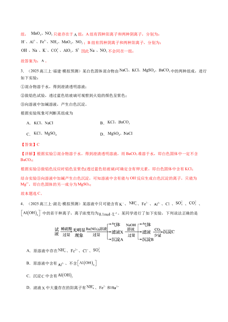 专题03离子共存、离子检验和推断（解析版）-备战2025年高考化学二轮&middot;突破提升专题复习讲义（新高考通用）_05高考化学_2025年新高考资料_二轮复习_01高考语文等多个文件