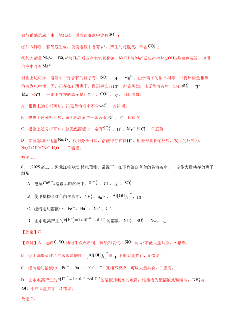 专题03离子共存、离子检验和推断（解析版）-备战2025年高考化学二轮&middot;突破提升专题复习讲义（新高考通用）_05高考化学_2025年新高考资料_二轮复习_01高考语文等多个文件