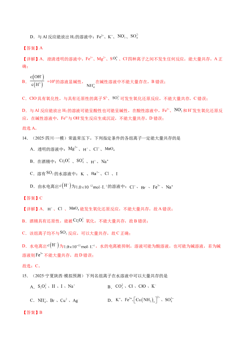 专题03离子共存、离子检验和推断（解析版）-备战2025年高考化学二轮&middot;突破提升专题复习讲义（新高考通用）_05高考化学_2025年新高考资料_二轮复习_01高考语文等多个文件