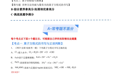 专题03离子反应（分层练）（解析版）_05高考化学_新高考复习资料_2024年新高考资料_二轮复习资料_高频考点解密2024年高考化学二轮复习高频考点追踪与预测（新高考专用）_分层练